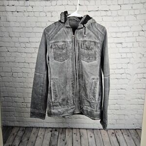 BKE Standard Fit Mens Gray Hooded Sherpa Lined Cotton Jacket RN141057 Small